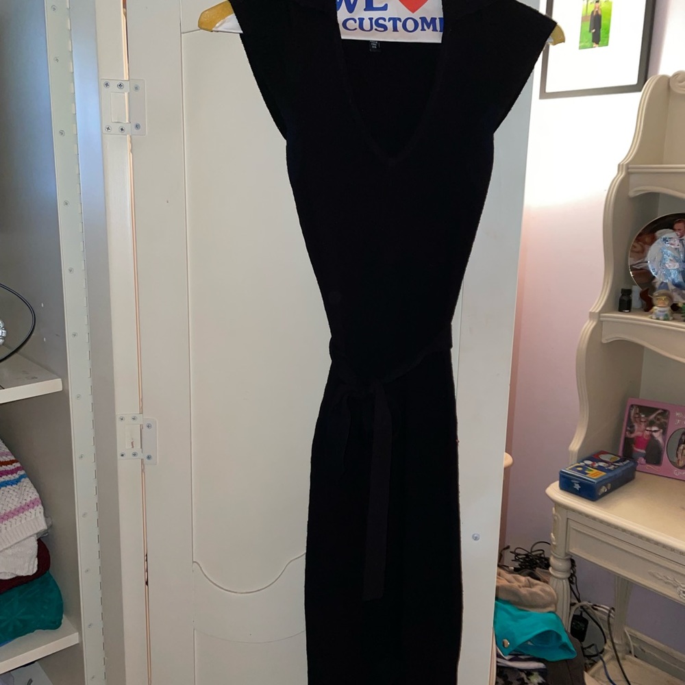 Sexy Black Bebe collared belted dress